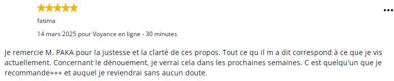 Avis de Fatima sur sa consultation de voyance avec Paka-Sasha Tarologue