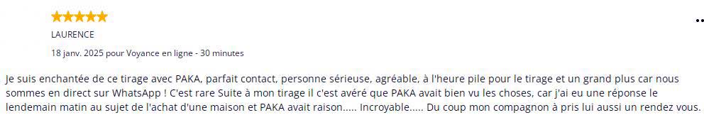 Témoignage de Laurence au sujet de sa séance de voyance avec Paka Sasha