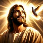 Jésus souriant àa la Lumière qu'apporte l'Esprit-Saint sous la forme d'une colombe