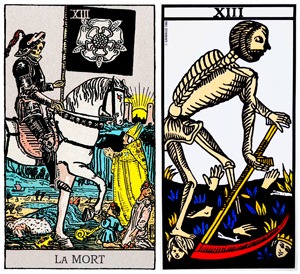 Différence entre La Mort du Rider Waite et L'Arne Sans Nom du Tarot de Marseille.
